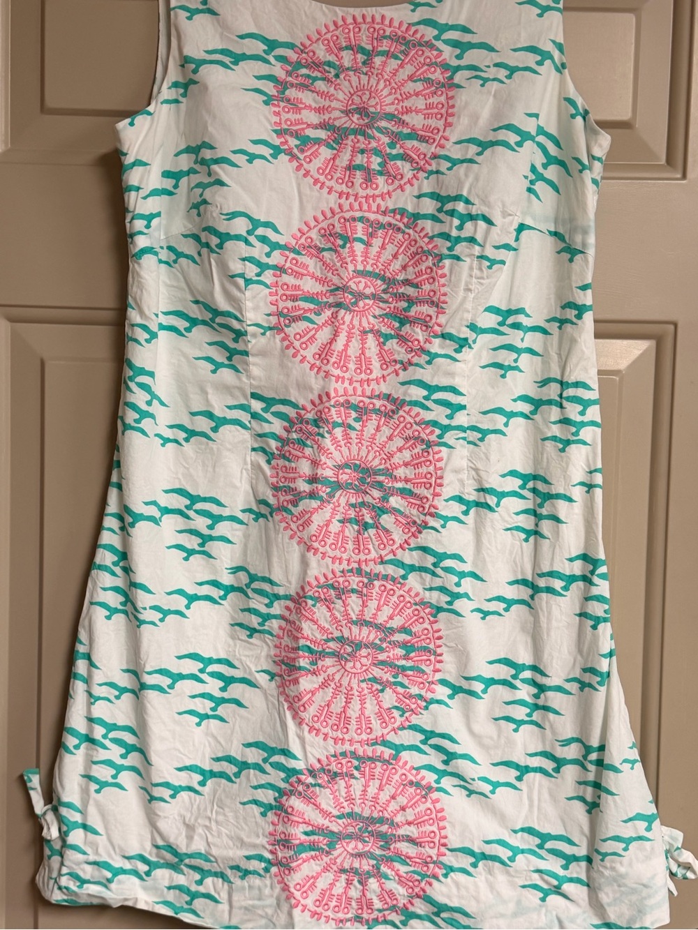 Lilli Pulitzer Women’s Size 10 White Pink With Green Birds Pattern Shift Dress - Picture 3 of 13